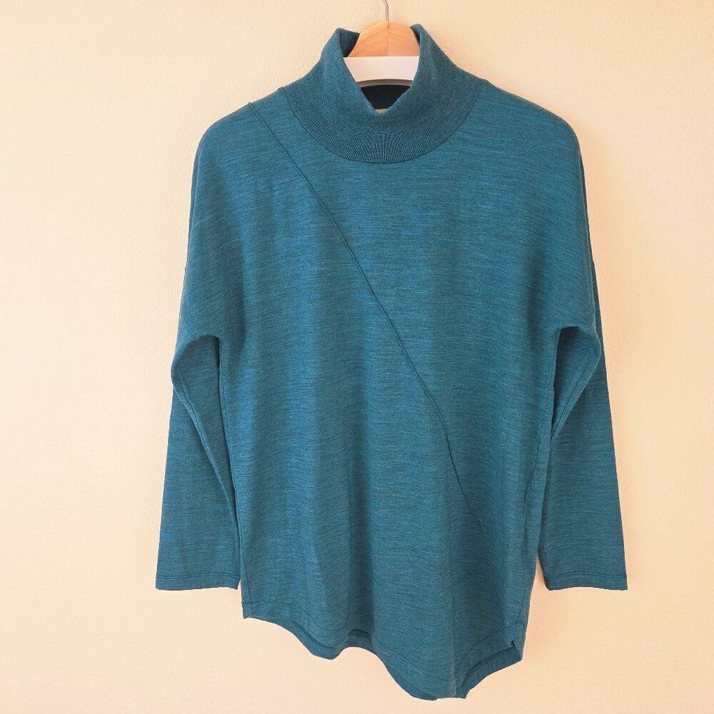 Untouched World Merino Metric Top Size S Sea Green Mock Neck Long Sleeve Wool